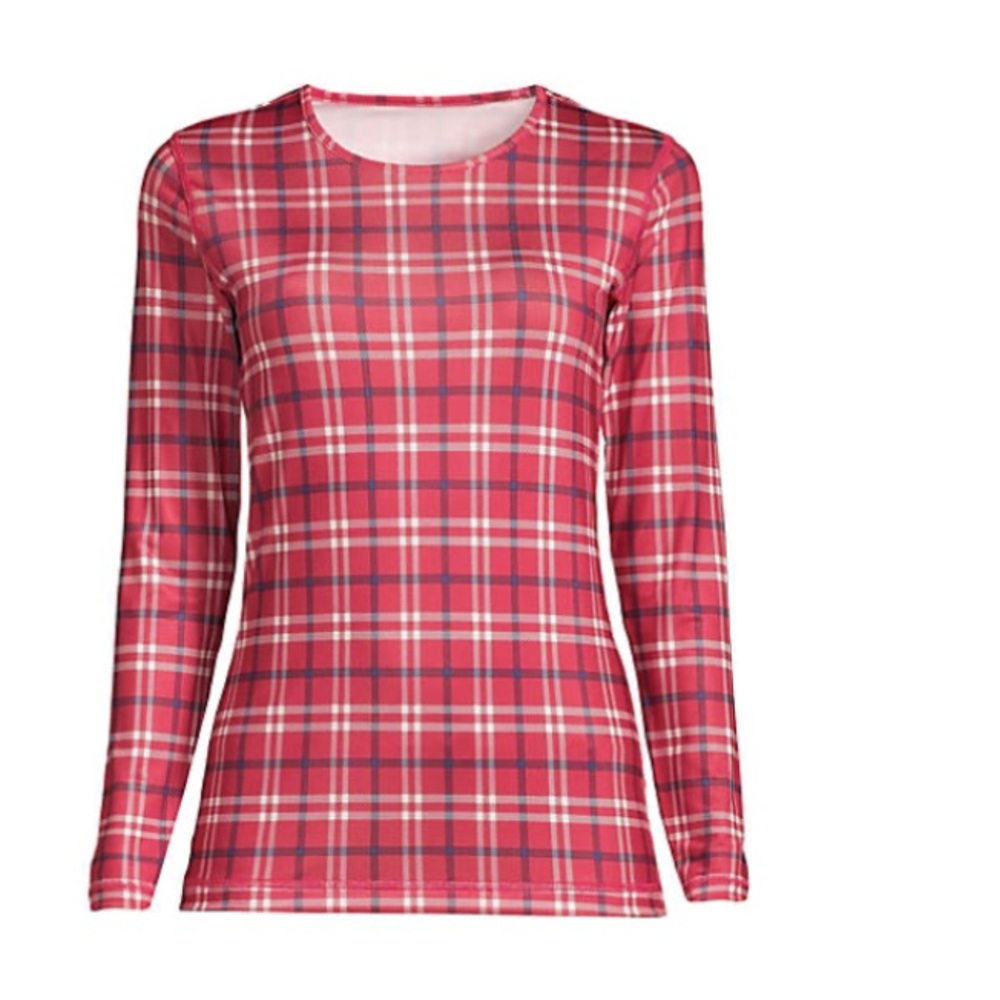 Lands' End Red Plaid Long Sleeve Women's Tee